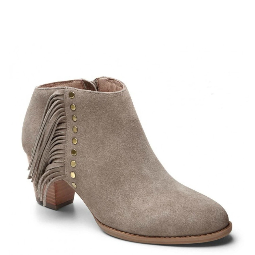 Vionic Faros Ankle Boots Womens Sz 10 Taupe Suede Fringe Studded Western‎ Boho